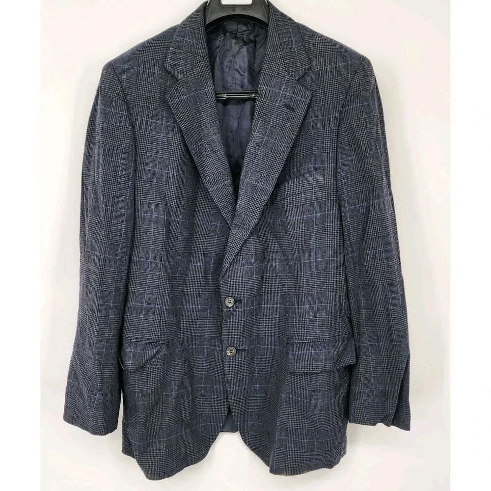 Ralph Lauren Polo University‎ Club Blazer Mens 44R Gray Plaid 100% Wool VINTAGE